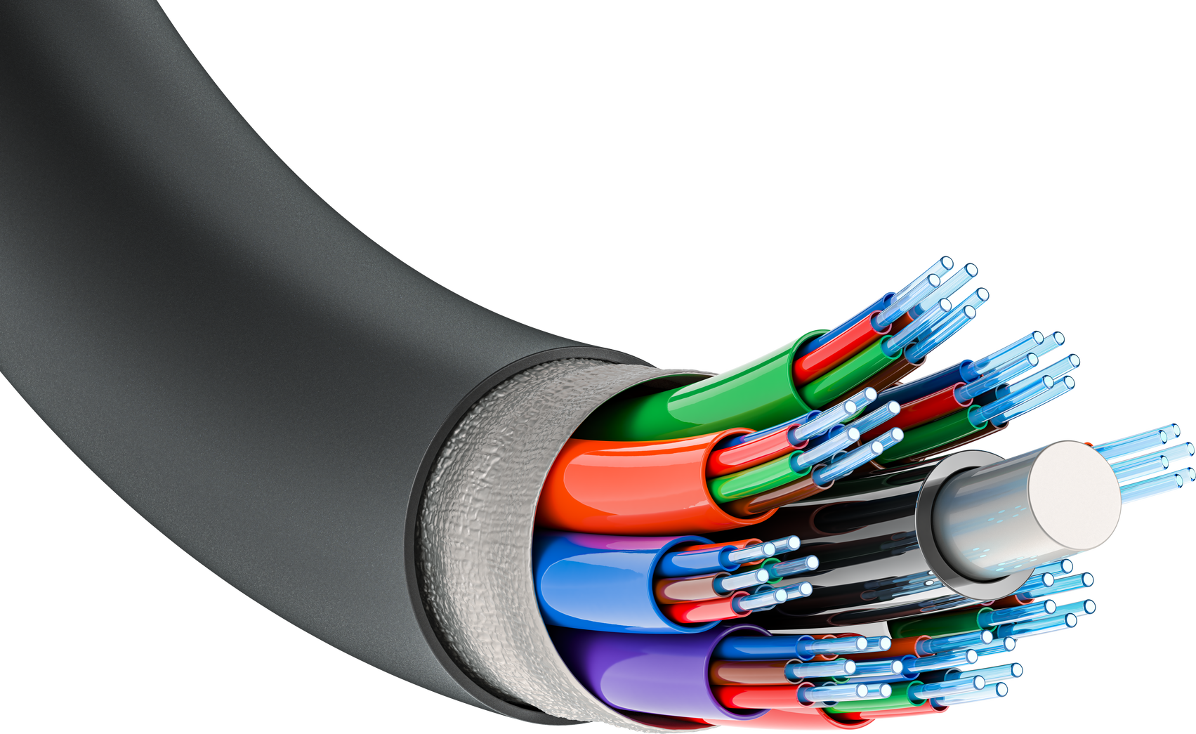 Cross section of fiber optical cable, 3D rendering isolated on transparent background